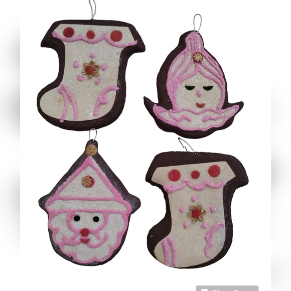 🍁 SALE 🧡 Vintage Country Living Pink Sugared Xmas Ornaments Set of 4 - Picture 2 of 6